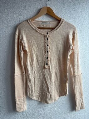 We The Free Womens Peach Cream Henley Long Sleeve Top XS